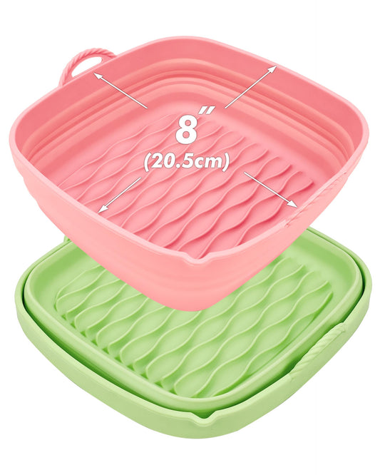 Flendy Foldable Air Fryer Silicone Liners 2 Pcs EXTRA STRONG Reusable Silicone Air Fryer Basket Liners Large Capacity Dishwasher Safe