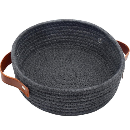 ABenkle Small Storage Basket Mini Baskets Cute Tiny Cotton Rope Woven Basket Soft Shelf Basket Boho Decorative Toy Dog Cat Basket for Nursery Spa Empty Gift Basket - XS Dark Gray