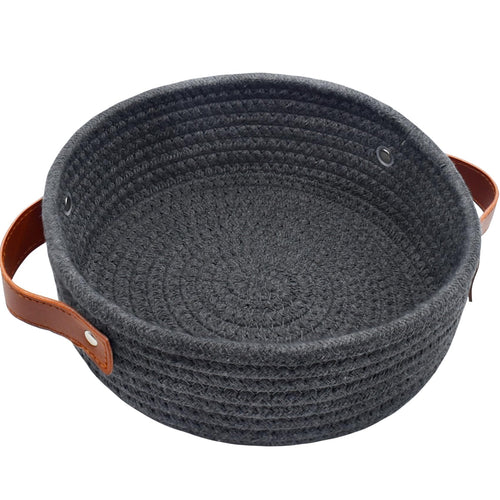 ABenkle Small Storage Basket Mini Baskets Cute Tiny Cotton Rope Woven Basket Soft Shelf Basket Boho Decorative Toy Dog Cat Basket for Nursery Spa Empty Gift Basket - XS Dark Gray